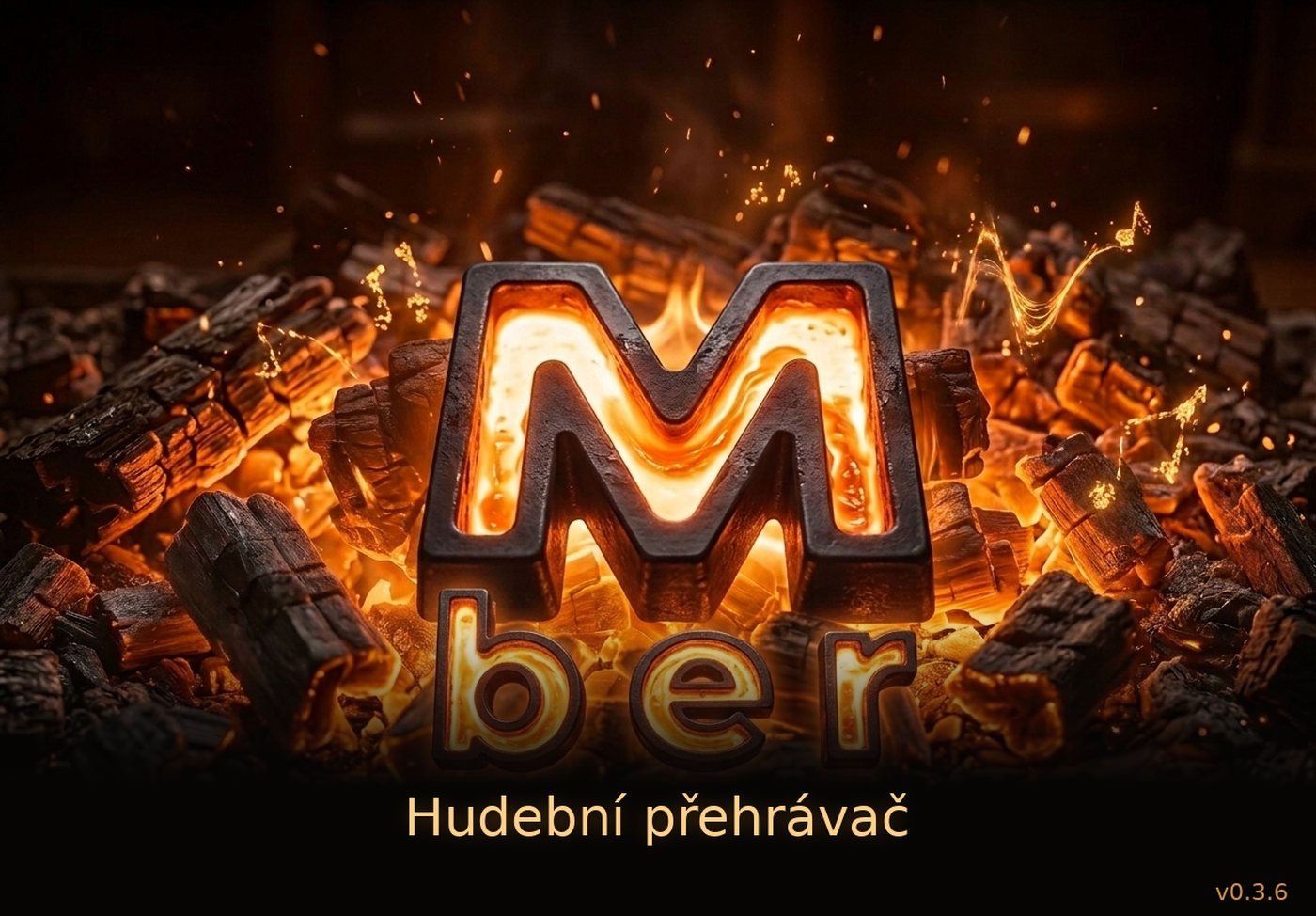 Žhavé logo Mber mezi uhlíky